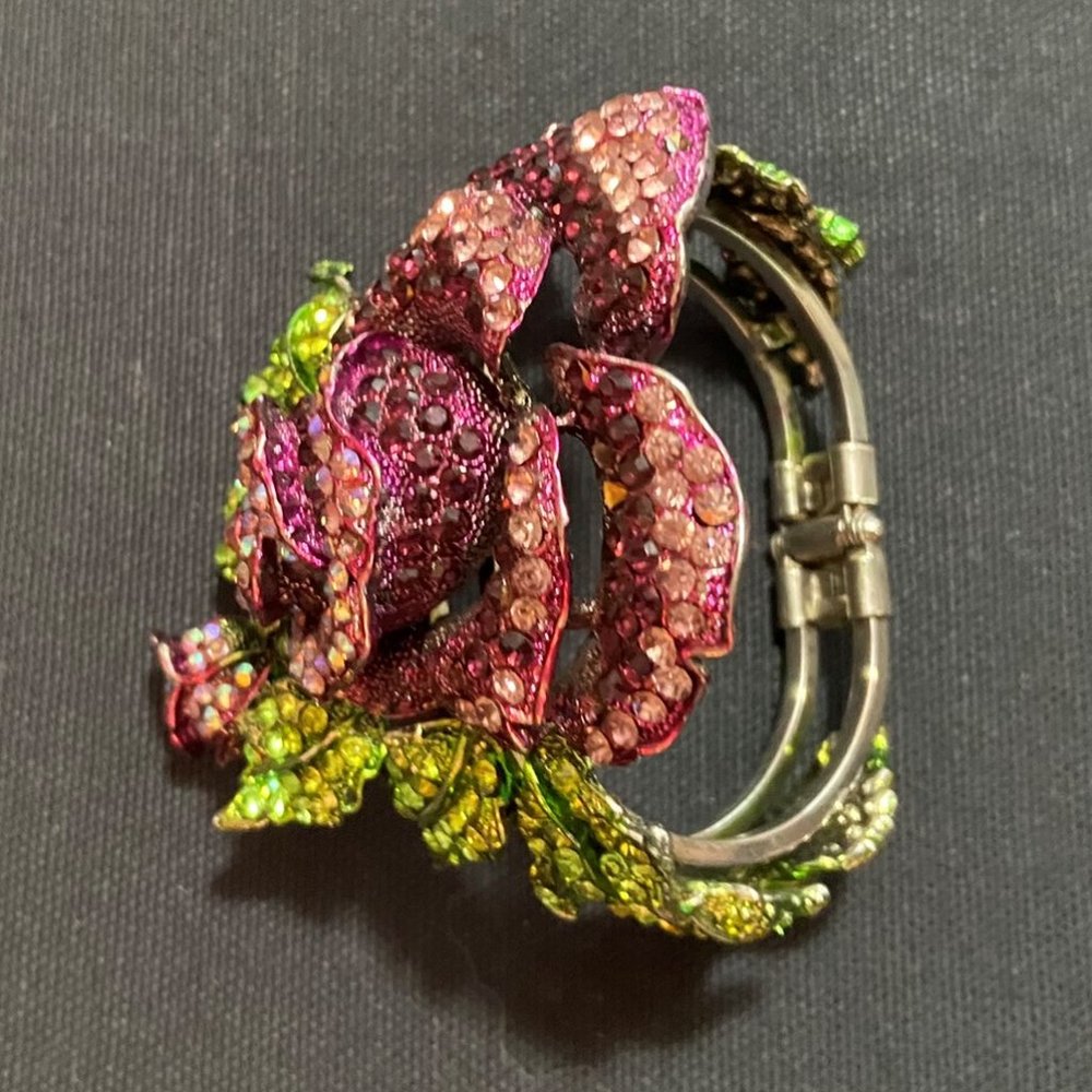 Purple Rhinestone Rose statement cuff bracelet - Picture 3 of 6